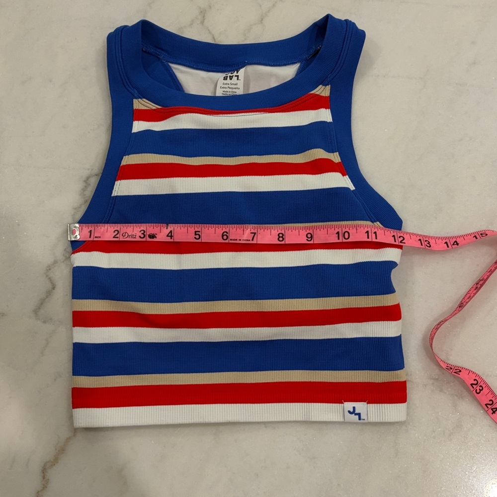 JoyLab Women's padded ribbed seamless tank top blue red tan and white stripes XS - Picture 3 of 5